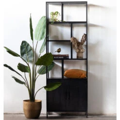 Giga Meubel Vakkenkast Zwart - Open Kast - Mangohout - 75x36x210cm -VIDAL Salle De Bain Winkel 1000067656 0102