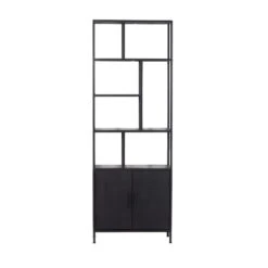 Giga Meubel Vakkenkast Zwart - Open Kast - Mangohout - 75x36x210cm