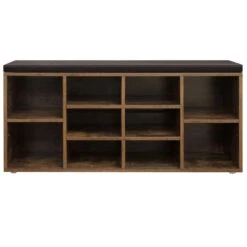 Schoenenbank - Met Kussen - 10 Vakken - 104x48x30 Cm - Vintage Bruin -VIDAL Salle De Bain Winkel 1000068111 0103