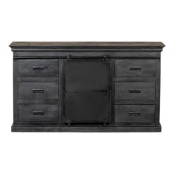 Dressoir Newark Black 160cm - Mangohout - Zwart - Rechthoekig