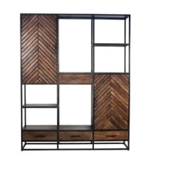 Giga Meubel Vakkenkast Visgraat Bruin - Mangohout - 160x40x200cm - Isa