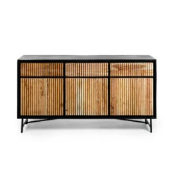 Giga Meubel Dressoir Acaciahout - 40x160x80cm - Naturel/Zwart - Kast Ezequiel