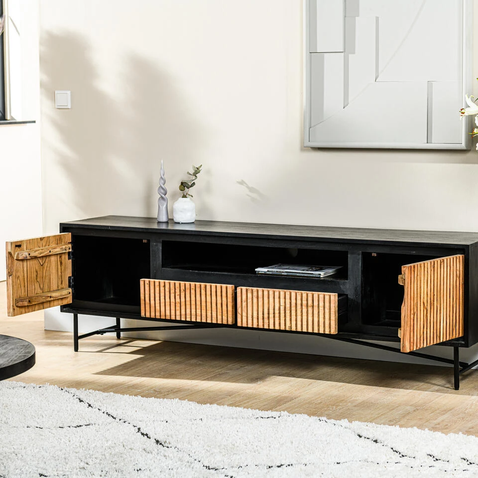 Giga Meubel Tv-Meubel Acaciahout - 40x180x50cm - Naturel/Zwart - Kast Patrick 2 Giga Meubel Tv-Meubel Acaciahout - 40x180x50cm - Naturel/Zwart - Kast Patrick - Afbeelding 2