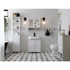 ACAZA Badkamerkast Met Twee Spiegels - 56x13x58 Cm - Wit -VIDAL Salle De Bain Winkel 1000070383 0101
