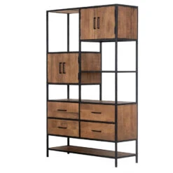 Giga Meubel Wandkast Mangohout - 120x40x190cm - Metalen Frame - Kast Brandy -VIDAL Salle De Bain Winkel 1000072752 0102