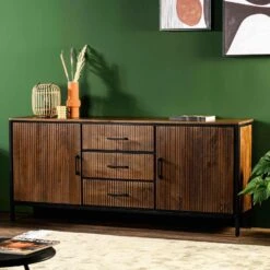 Giga Meubel Dressoir Acaciahout 180cm - Bruin - 3 Lades & 2 Deuren - Kast Eva -VIDAL Salle De Bain Winkel 1000073370 0103