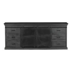 Dressoir Newark Black 220cm - Mangohout - Zwart - Rechthoekig