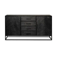 Dressoir Sienna 165cm - Mangohout - Zwart - Rechthoekig