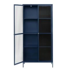 Giga Meubel Vitrinekast Blauw - 40x90x190cm - Metaal - Kast Bronco -VIDAL Salle De Bain Winkel 1000081272 0102