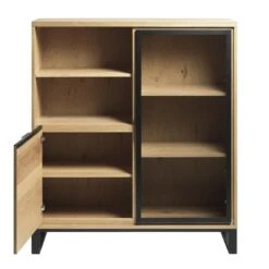 Giga Meubel Vitrinekast Naturel - 42x122,5x138,6cm - Eikenhout - Kast Livorno