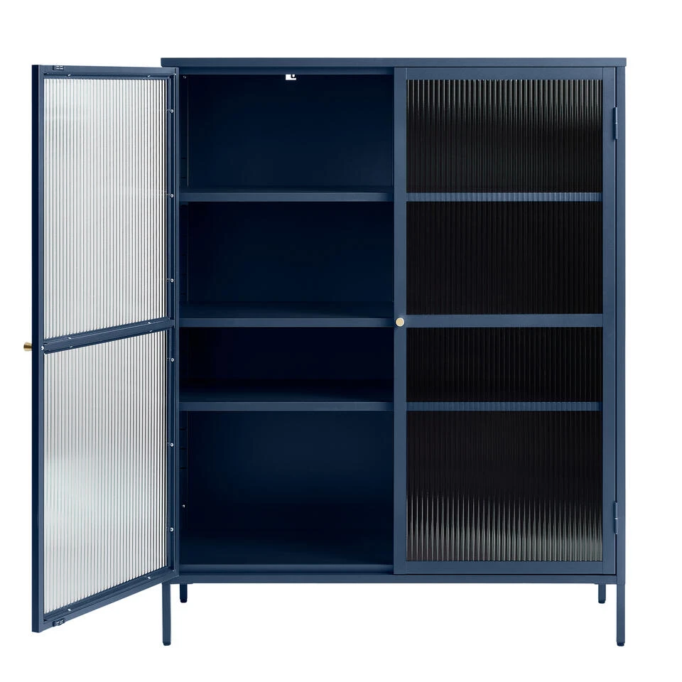 Giga Meubel Vitrinekast Blauw - 40x110,9x140cm - Metaal - Kast Bronco 2 Giga Meubel Vitrinekast Blauw - 40x110,9x140cm - Metaal - Kast Bronco - Afbeelding 2