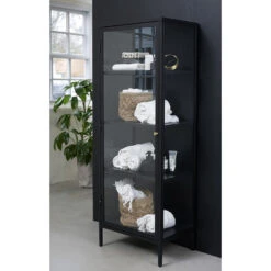 Giga Meubel Vitrinekast Zwart - 40x57,5x160cm - Metaal - Kast Carmel -VIDAL Salle De Bain Winkel 1000081282 0101