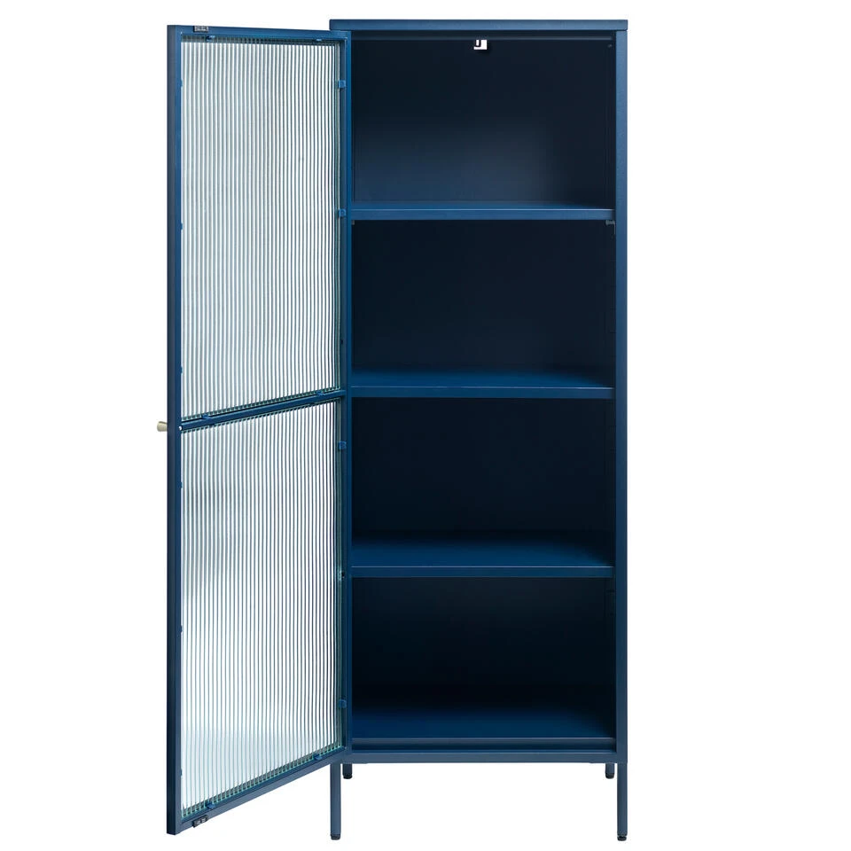 Giga Meubel Vitrinekast Blauw - 40x58x160cm - Metaal - Kast Bronco 2 Giga Meubel Vitrinekast Blauw - 40x58x160cm - Metaal - Kast Bronco - Afbeelding 2