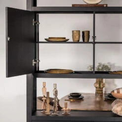 Giga Meubel Roomdivider Kast Zwart - Eikenhout - 130x37x220cm - Kast Loft -VIDAL Salle De Bain Winkel 1000081875 0103