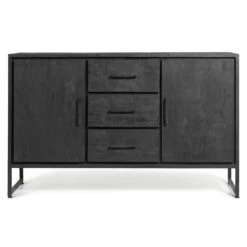 Liam Dressoir 130cm Zwart - Industriële Mango Houten Kast 130x80x40 Cm -VIDAL Salle De Bain Winkel 1000085687 0104