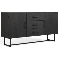 Liam Dressoir 130cm Zwart - Industriële Mango Houten Kast 130x80x40 Cm