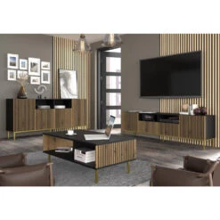 TV Meubel Ravenna F Painted MDF 58x200x42 Zwart/Beige/Goud 2D2S -VIDAL Salle De Bain Winkel 1000088505 0102