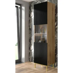 Vitrinekast Ravenna B Foil MDF 217x60x42 Zwart/Beige/Goud -VIDAL Salle De Bain Winkel 1000088546 0102