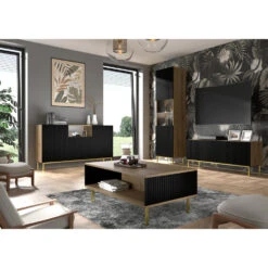 Vitrinekast Ravenna B Foil MDF 217x60x42 Zwart/Beige/Goud -VIDAL Salle De Bain Winkel 1000088546 0103