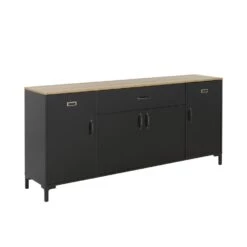 Diagone Dressoir Manchester - 82x40x180cm - Zwart/Eikenkleur -VIDAL Salle De Bain Winkel 1000089239 0103