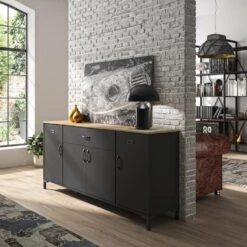 Diagone Dressoir Manchester - 82x40x180cm - Zwart/Eikenkleur -VIDAL Salle De Bain Winkel 1000089239 0104