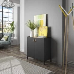 Diagone Kommode Amsterdam - Zwart - Bruin Leren Handvatten -VIDAL Salle De Bain Winkel 1000089240 0104