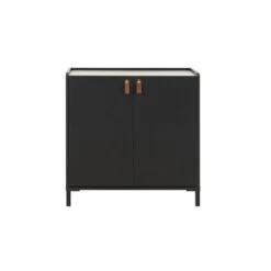 Diagone Kommode Amsterdam - Zwart - Bruin Leren Handvatten