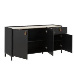 Diagone Dressoir Amsterdam - Zwart - Bruin Leren Handvatten -VIDAL Salle De Bain Winkel 1000089241 0103