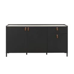 Diagone Dressoir Amsterdam - Zwart - Bruin Leren Handvatten