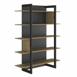 Diagone Bibliotheek Russel - 5 Planken - Zwart / Eikenkleur -VIDAL Salle De Bain Winkel 1000089258 0103