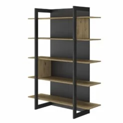 Diagone Bibliotheek Russel - 5 Planken - Zwart / Eikenkleur -VIDAL Salle De Bain Winkel 1000089258 0104