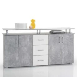 Emob Dressoir Stelvio Met 4 Deuren & 3 Lades - Betonlook/wit