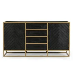 Dressoir Napels 165cm Goud - Mangohout - Bruin - Rechthoekig