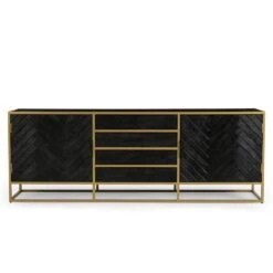 Dressoir Napels 210cm Goud - Mangohout - Bruin - Rechthoekig