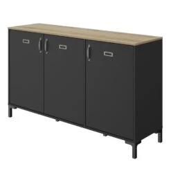 Diagone Dressoir Manchester - 3 Deuren - Zwart/Eikenkleur -VIDAL Salle De Bain Winkel 1000093182 0102