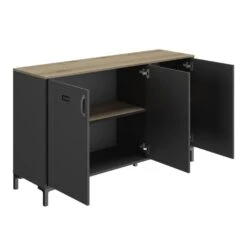 Diagone Dressoir Manchester - 3 Deuren - Zwart/Eikenkleur -VIDAL Salle De Bain Winkel 1000093182 0103