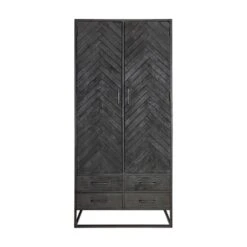 Furndea Scandi Wandkast Industrieel Visgraat Zwart - 45x90x200 Cm