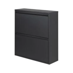 Pippen Industrieel Schoenenkast 2 Vakken Zwart Metaal - 22,5x75x77,5 Cm