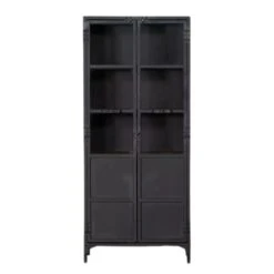 Cavetown Smalle Vitrinekast Garcia Industrieel Zwart Hout - 44x80x185 Cm