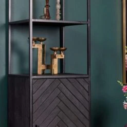 Furndea Scandi Boekenkast Industrieel Visgraat Zwart 1- Deur - 45x55x200 Cm -VIDAL Salle De Bain Winkel 1000094236 0102