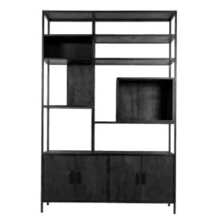 Giga Meubel Vakkenkast Mangohout - Zwart - 140x42x210cm - Kast Cube