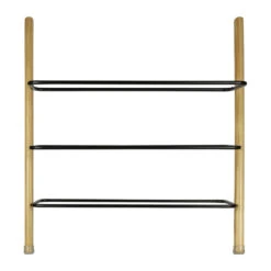 QUVIO Schoenenrek - 3 Laags - Metaal - Hout - Zwart -VIDAL Salle De Bain Winkel 1000097090 0101
