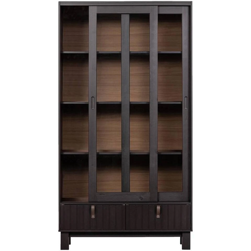 WOOOD Vitrinekast Hux - Bruinzwart - 200x108x44 CM 2 WOOOD Vitrinekast Hux - Bruinzwart - 200x108x44 CM - Afbeelding 2