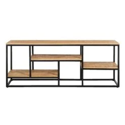 Dressoir Kyan - Zwart/naturel - 70x180x45 Cm