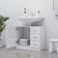 VidaXL Wastafelkast 63x30x54 Cm Spaanplaat Hoogglans Wit -VIDAL Salle De Bain Winkel 114a9c9a270947bca361d17f53cf2247