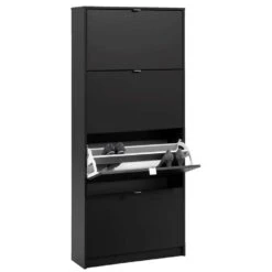 Schoenenkast Hamburg 4 Kleppen - Zwart - 162x70,3x24 Cm -VIDAL Salle De Bain Winkel 11901471 0330