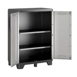 Keter Gear Lage Opbergkast - 2 Planken - 68x39x97cm - Zwart/Grijs -VIDAL Salle De Bain Winkel 1634076758 0103