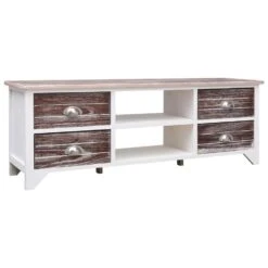 VidaXL Tv-meubel 115x30x40 Cm Paulowniahout Wit En Bruin