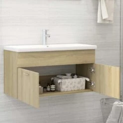 VidaXL Wastafelkast 90x38,5x46 Cm Spaanplaat Sonoma Eikenkleurig -VIDAL Salle De Bain Winkel 16f9bf0783384d40a08684f67d4020e4