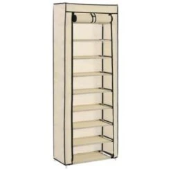 VidaXL Schoenenkast Met Hoes 57x29x162 Cm Stof Crème